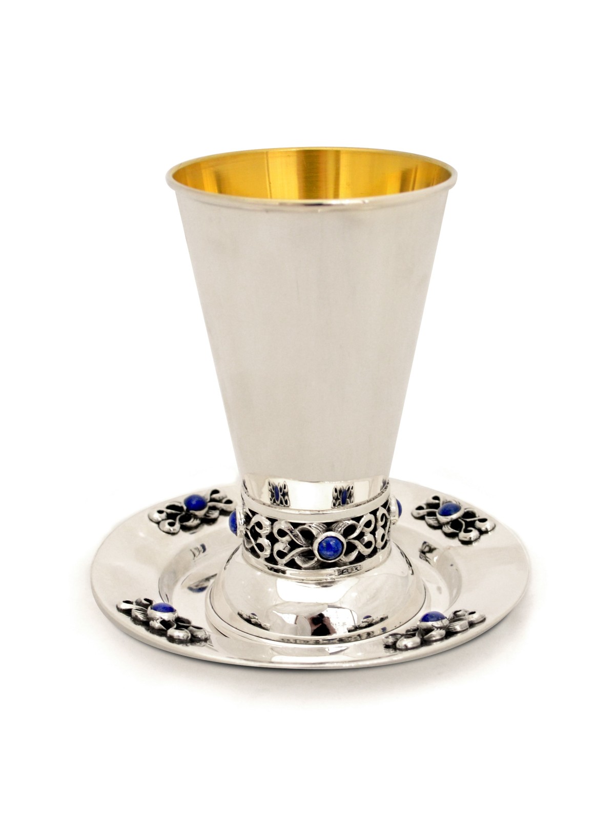 Silver Kiddush Cup Lapis Lazuli Stones , Passover Gifts , Israeli Juda