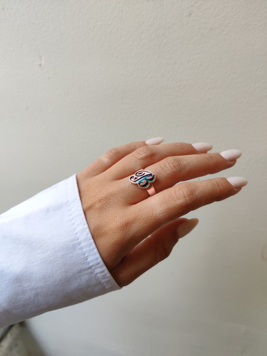 A Thick Enamel Colored Gold Name Letter Ring , Tu B'Av Gifts , Israeli