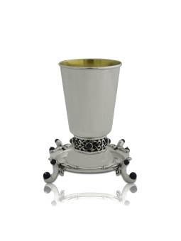 Silver Kiddush Cup with Natural Amethyst Stones , Passover Gifts , Isr