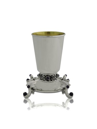Coupe de Kiddouch en argent avec pierres d'améthyste naturelles, cadeaux de Pâque, Isr