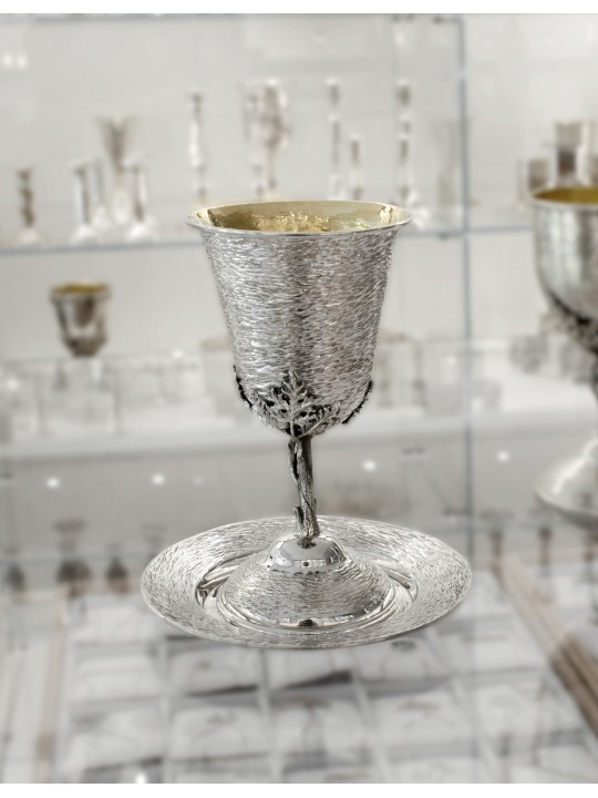 Hammered Sterling Silver Kiddush Set , Passover Gifts , Israeli Judaic