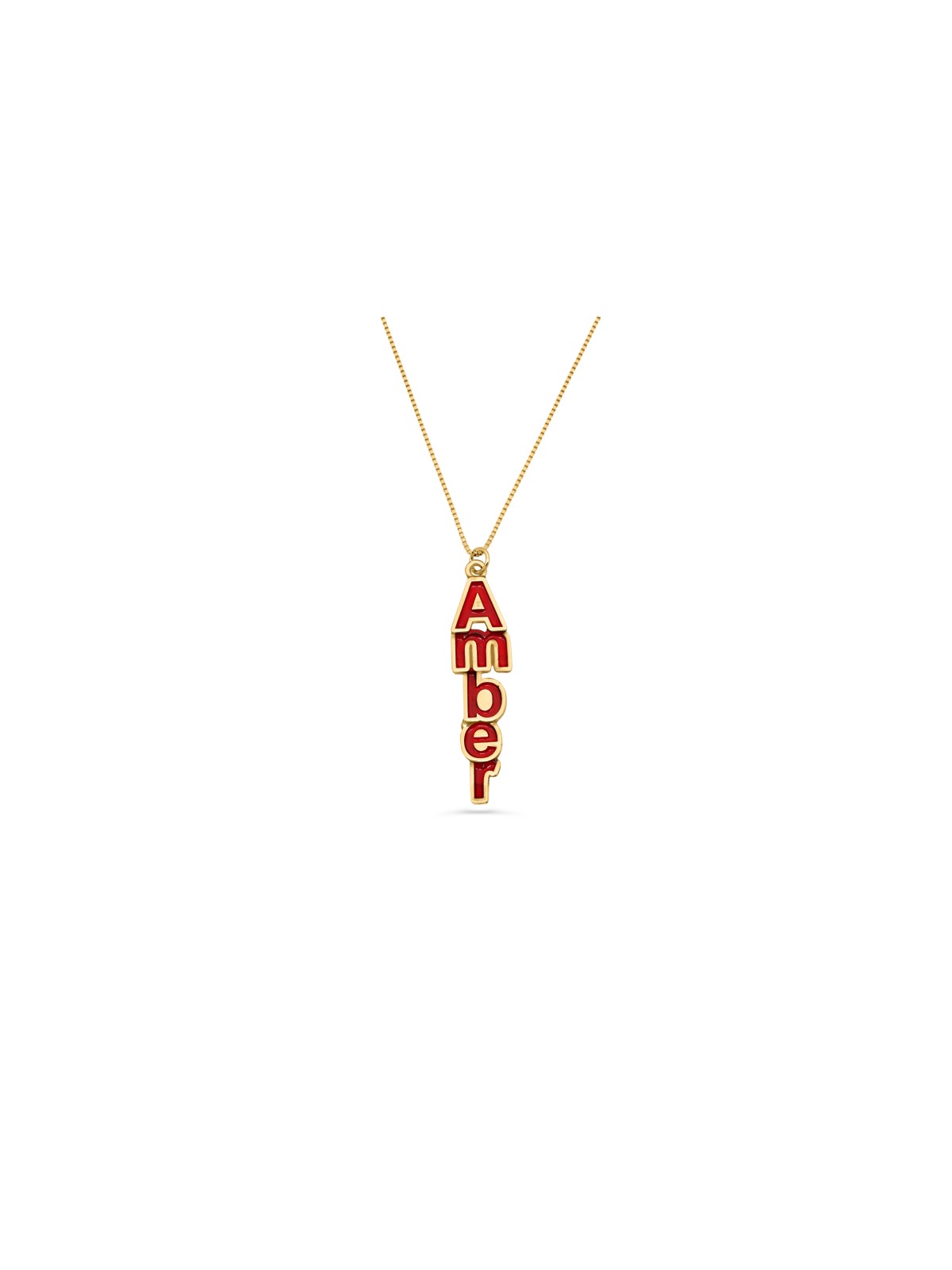 Collier de nom 3D en or 14 carats avec émail coloré, collier de nom coloré