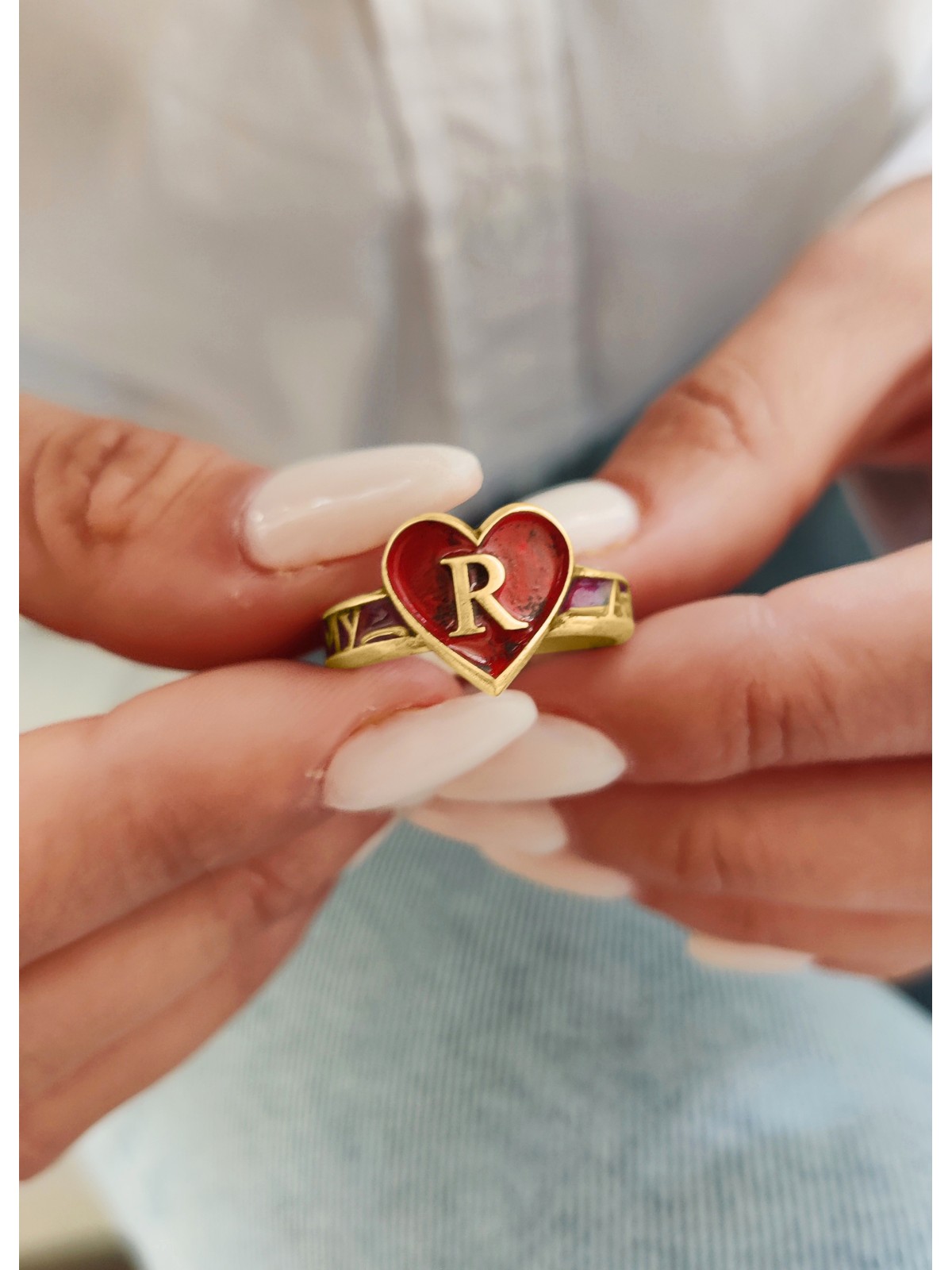 Cœur en or 14 carats et bague d’amour initiale, cadeaux Tu B’Av, Judaica israélienne