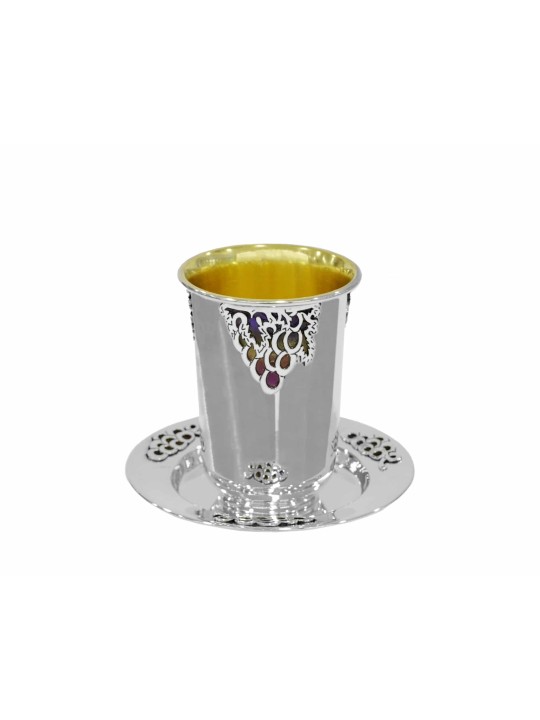 Ensemble de Kiddush aux raisins uniques avec émail froid coloré, Kiddush Cu moderne