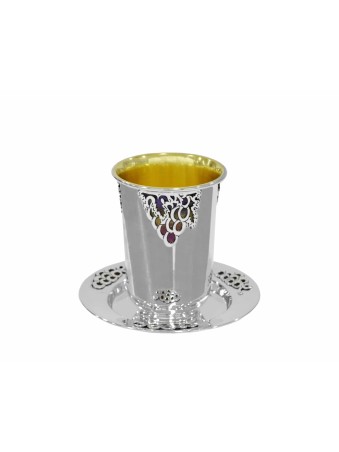 Unique Grapes Kiddush Set with Colorful Cold Ename , Modern Kiddush Cu