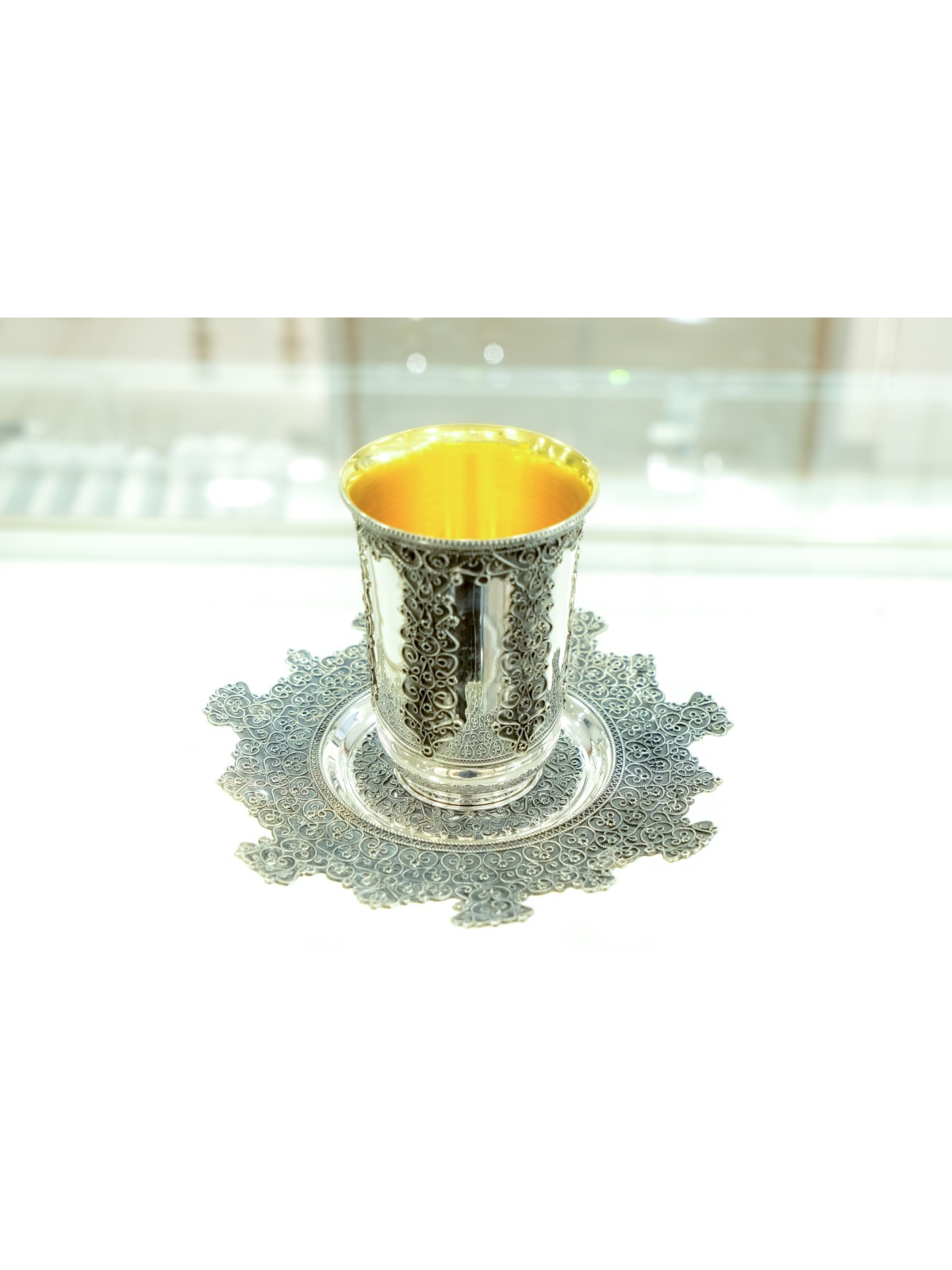 Silver Kiddush Cup with Unique Filigree , Passover Gifts , Israeli Jud