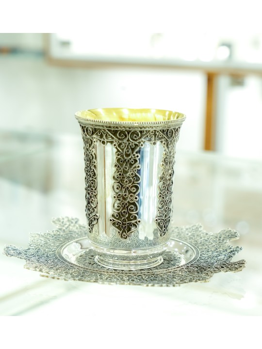 Silver Kiddush Cup with Unique Filigree , Passover Gifts , Israeli Jud