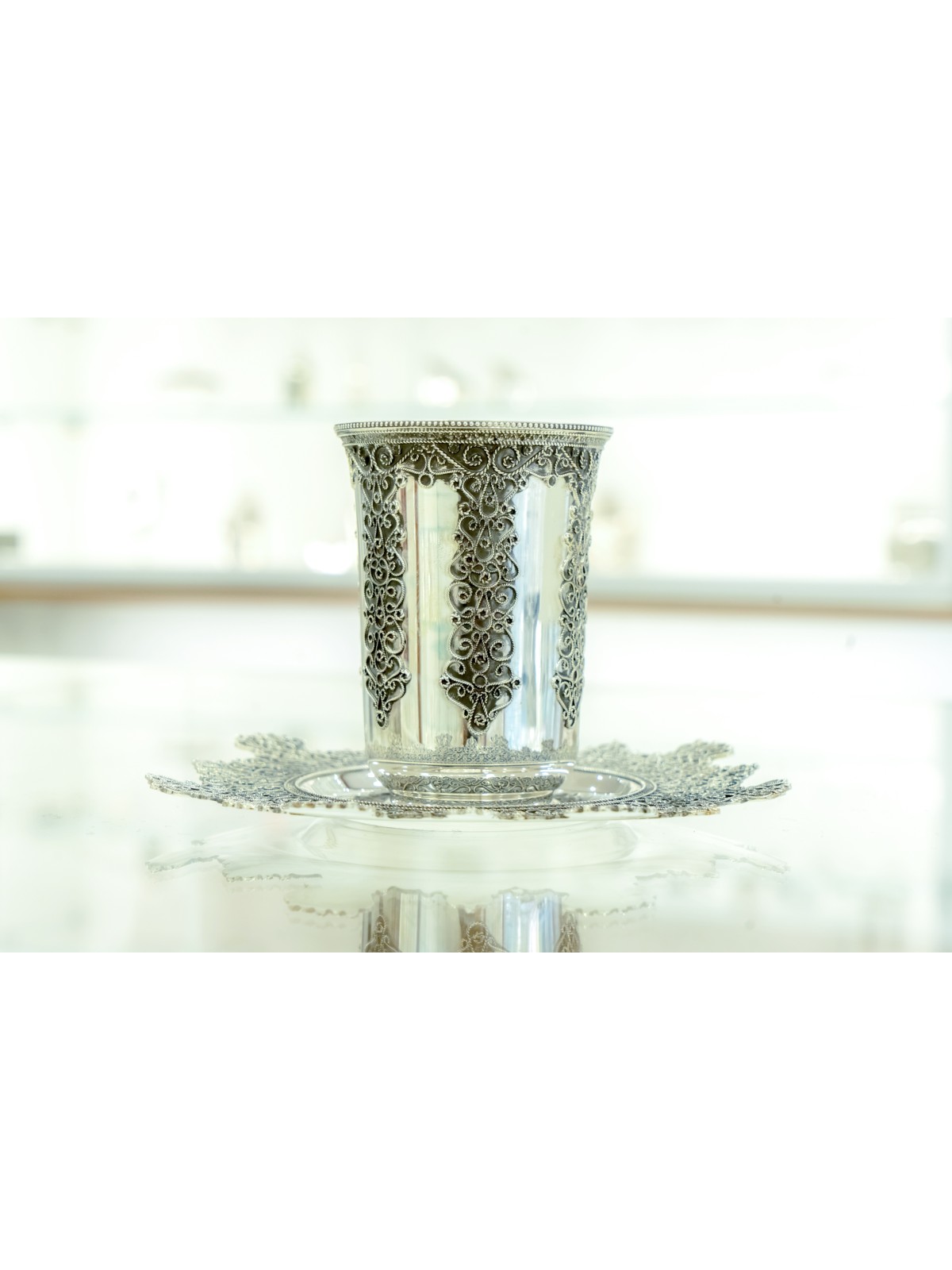 Silver Kiddush Cup with Unique Filigree , Passover Gifts , Israeli Jud