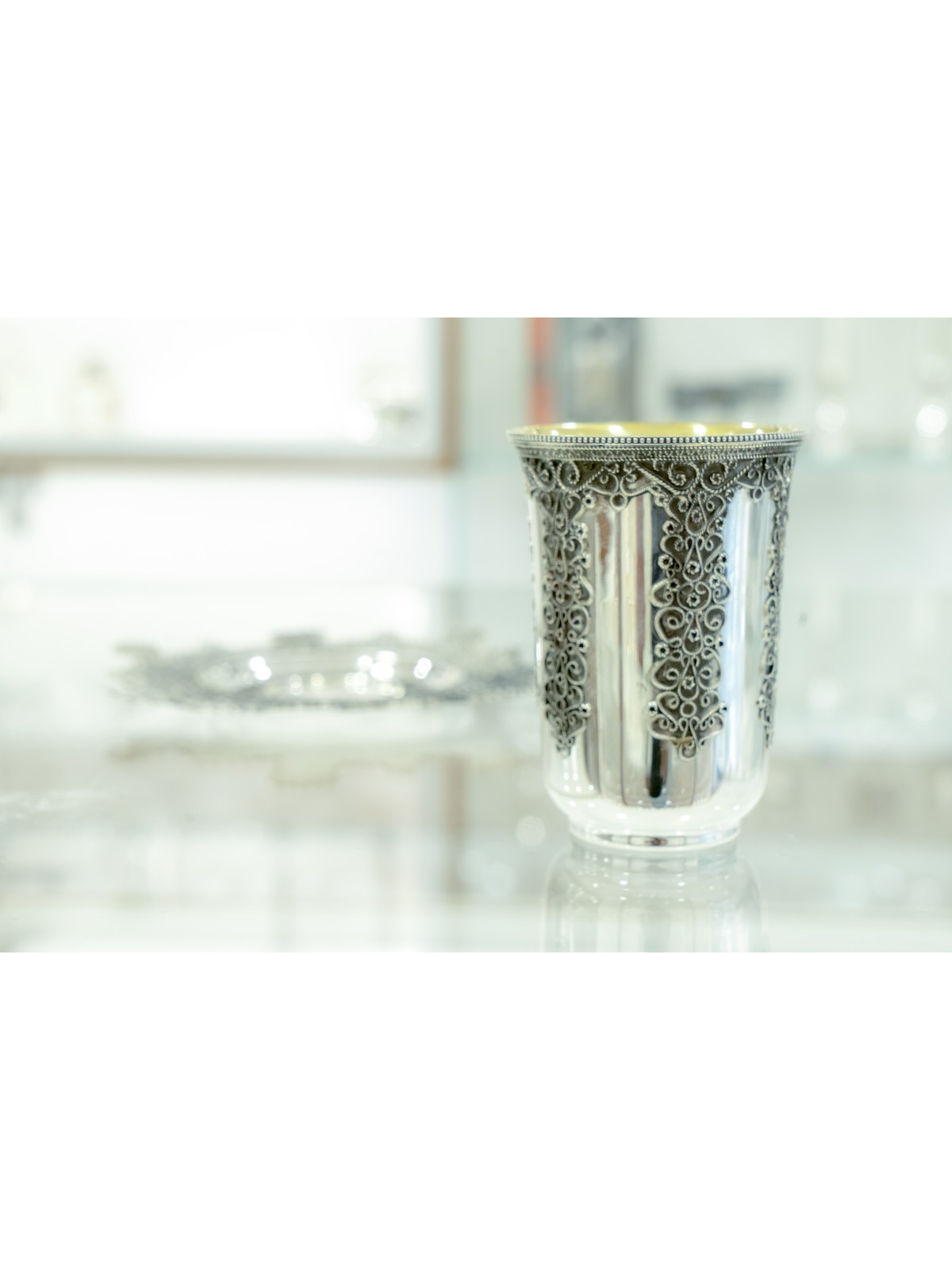 Silver Kiddush Cup with Unique Filigree , Passover Gifts , Israeli Jud