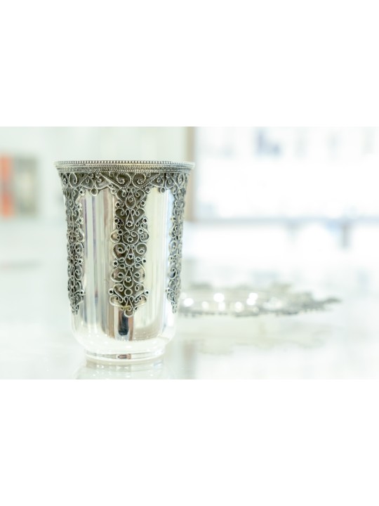 Silver Kiddush Cup with Unique Filigree , Passover Gifts , Israeli Jud
