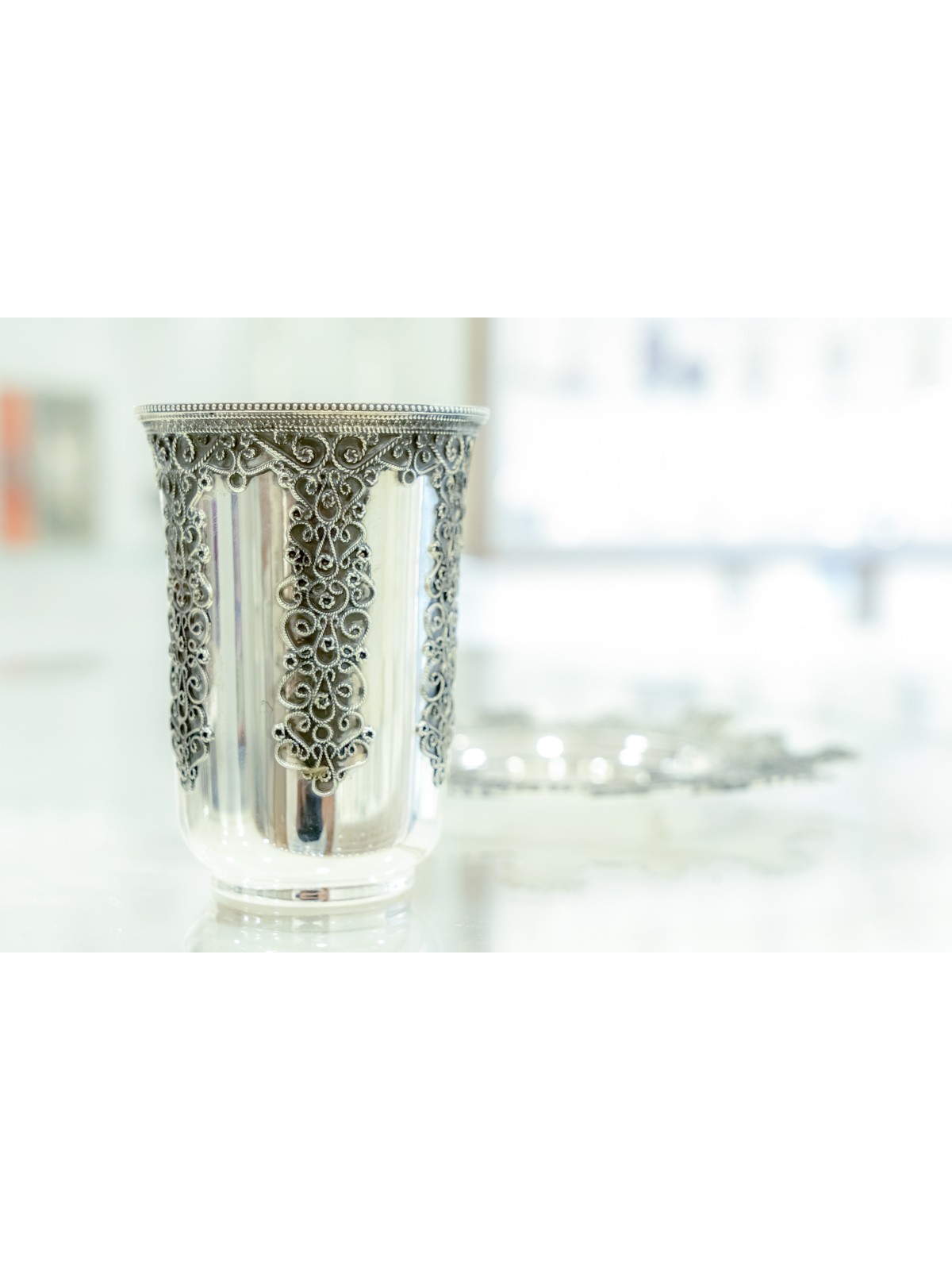 Silver Kiddush Cup with Unique Filigree , Passover Gifts , Israeli Jud