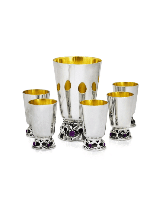 Coupe de Kiddouch en argent unique avec pierres d'améthyste, cadeaux de Pâque, Isra