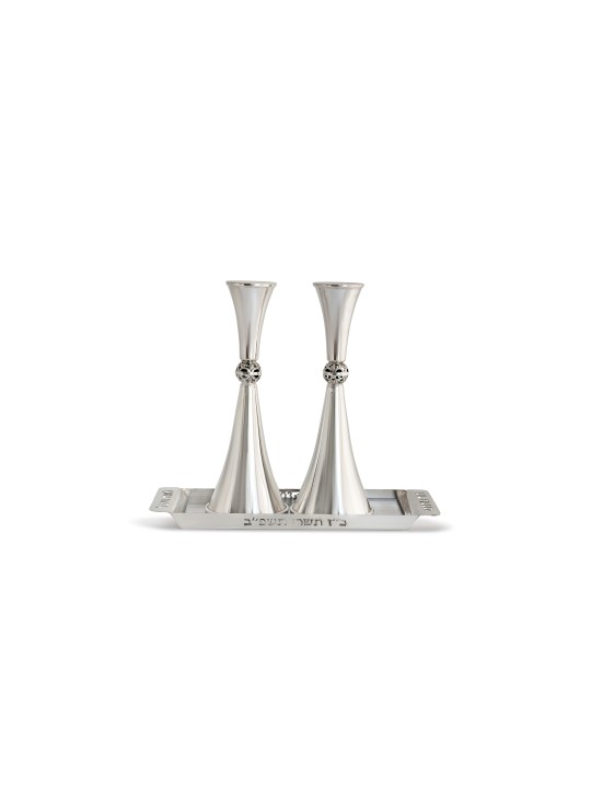 Shabbat Candlesticks With Custom Tray , Sterling Silver Candlesticks ,