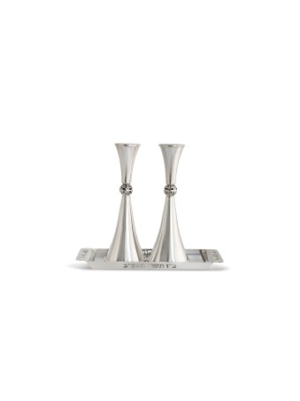 Shabbat Candlesticks With Custom Tray , Sterling Silver Candlesticks ,