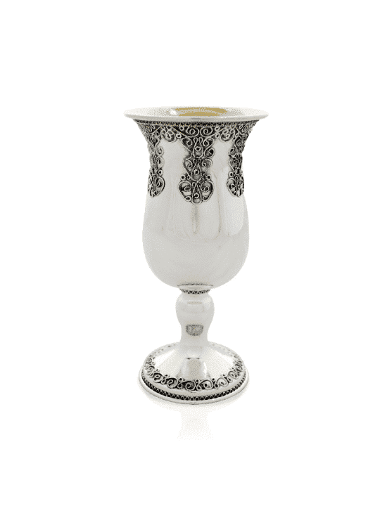 Kiddush Cup with Unique Yemenite Filigree , Passover Gifts , Israeli J