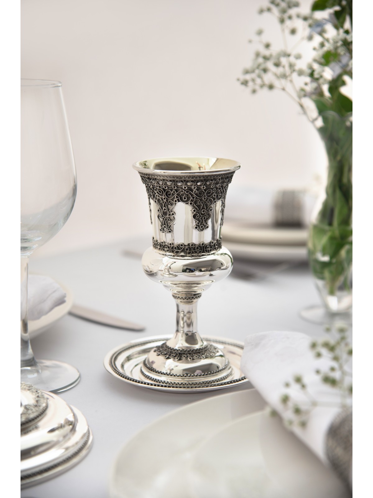 Sterling Silver Classic Filigree Elijah Kiddush Cu , Cadeaux de Pâque ,
