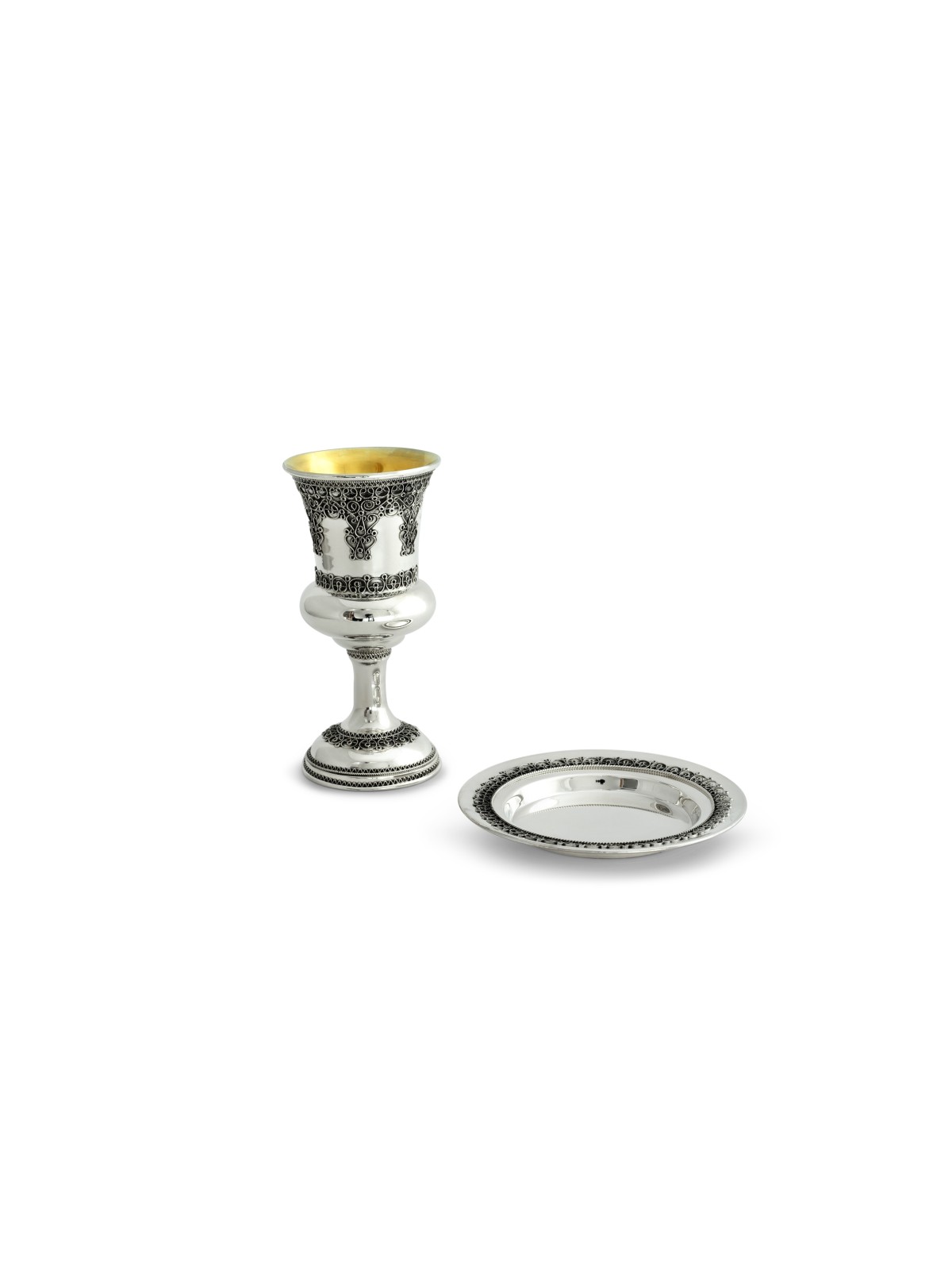 Grande tasse de Kiddush en filigrane yéménite avec assiette, cadeaux de Pâque,