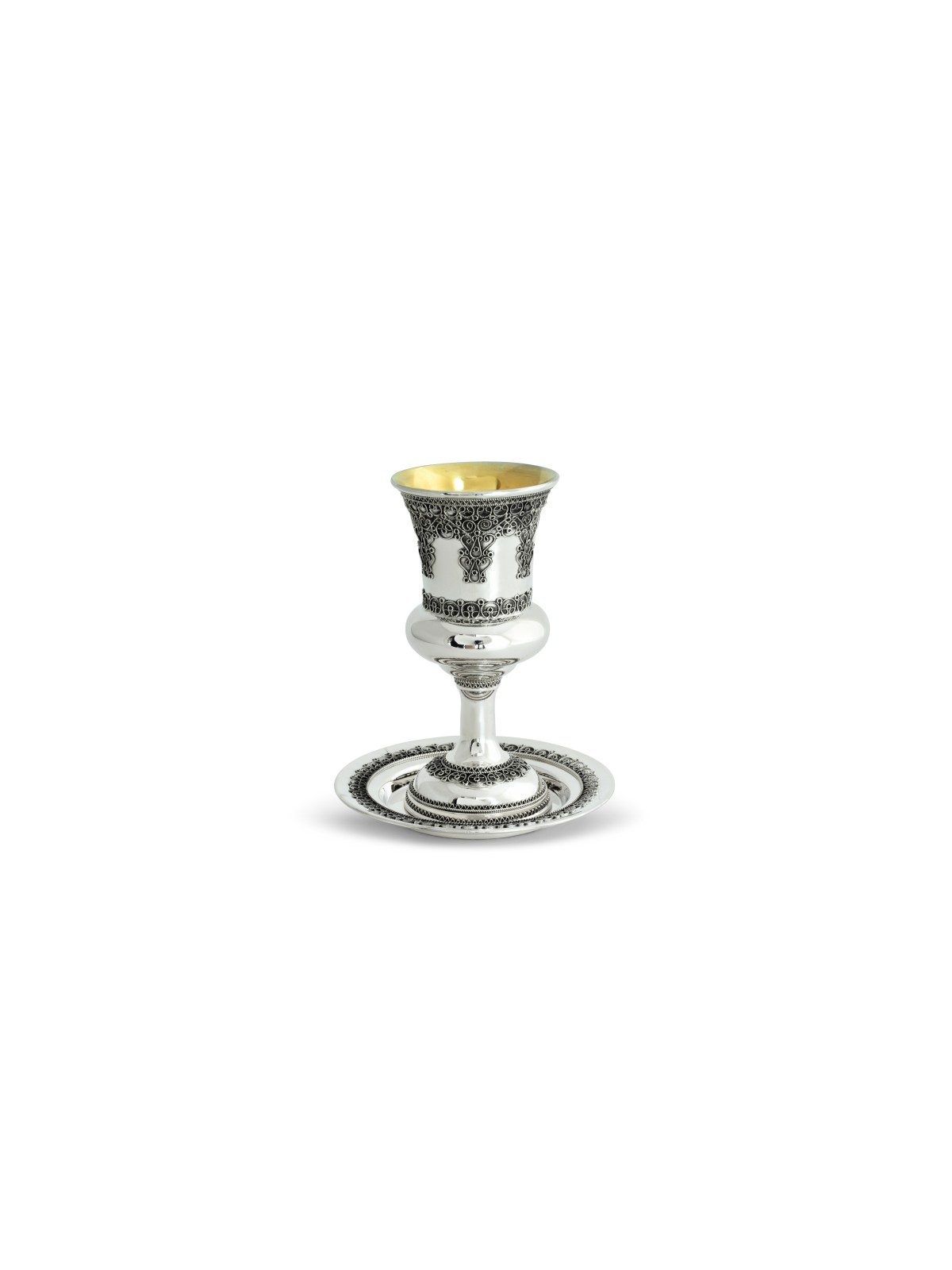 Grande tasse de Kiddush en filigrane yéménite avec assiette, cadeaux de Pâque,