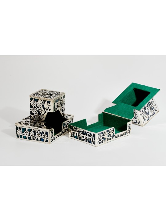 Unique Personalized Tefillin Covers with Blue Enam , Tefillin and Tefi