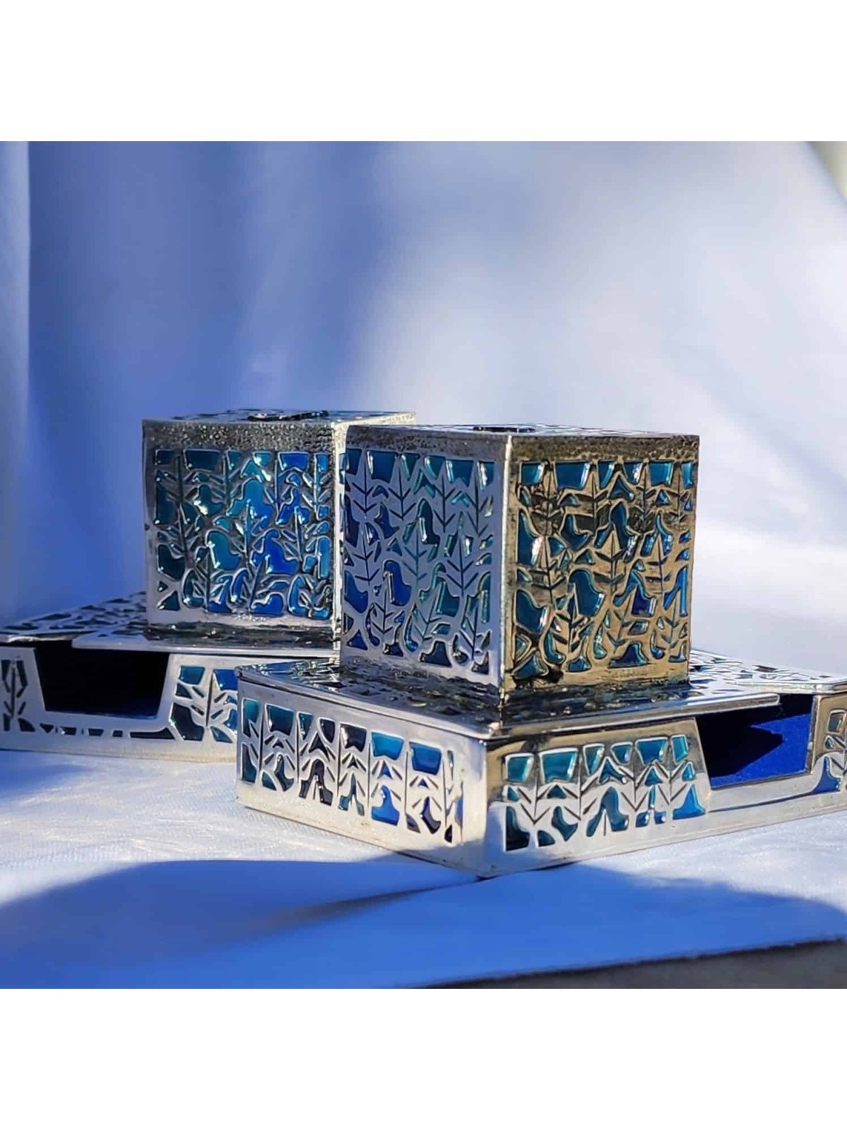 Unique Personalized Tefillin Covers with Blue Enam , Tefillin and Tefi