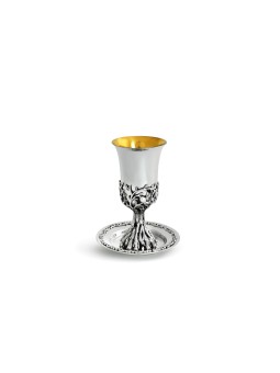Kiddush Cup and Plate with Leaves Design , Passover Gifts , Israeli Ju