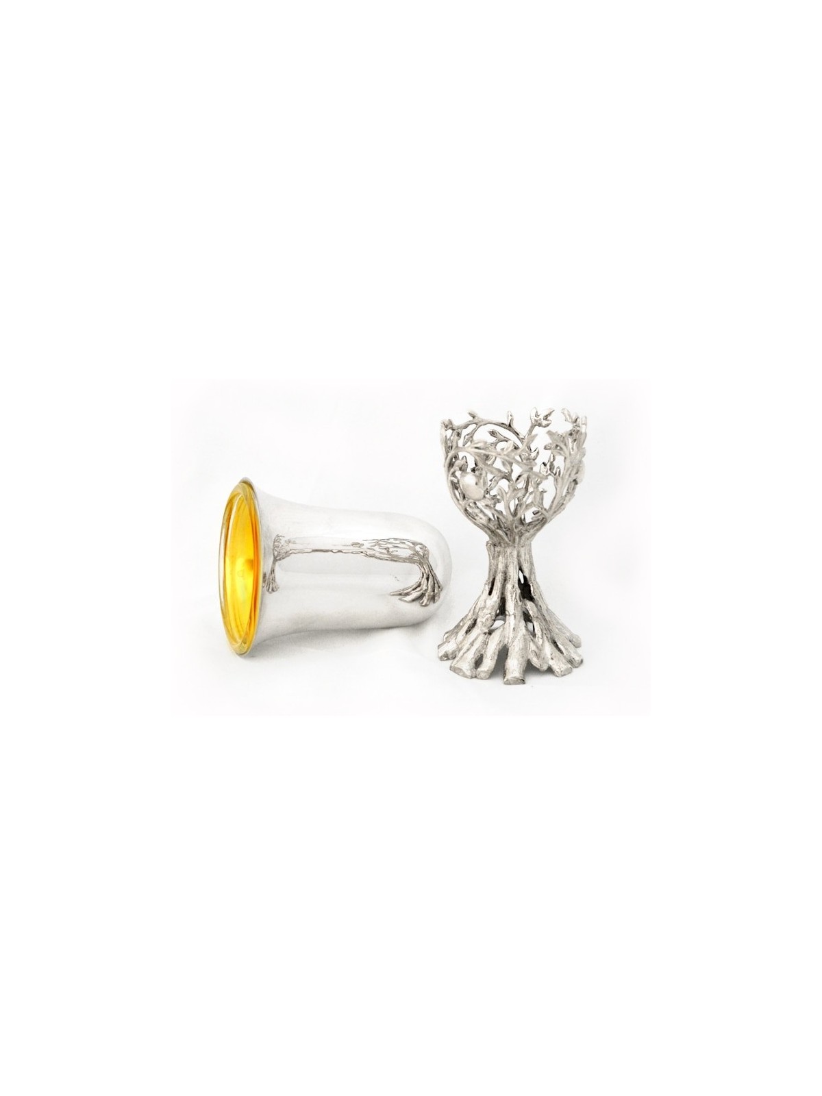 Kiddush Cup and Plate with Leaves Design , Passover Gifts , Israeli Ju