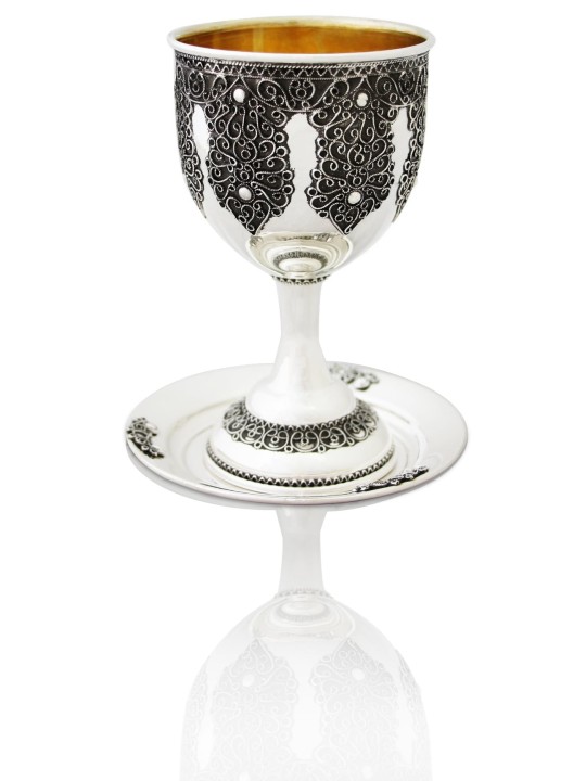 Filigrane traditionnel de coupe de Kiddush en argent sterling, cadeaux de Pâque, est