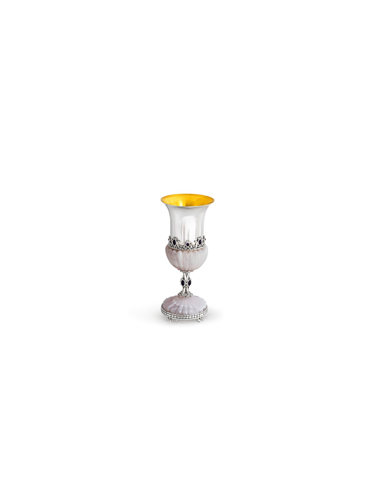 Kiddush Set with Pink Onyx & Amethyst Stones , Passover Gifts , Israel