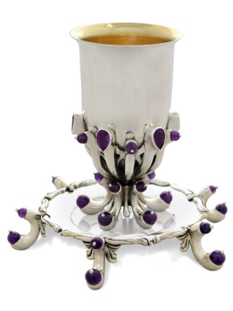 Amethyst Stones Sterling Silver Kiddush Cup Set , Cadeaux de Pâque , Isr