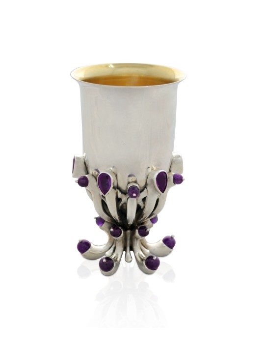 Amethyst Stones Sterling Silver Kiddush Cup Set , Cadeaux de Pâque , Isr