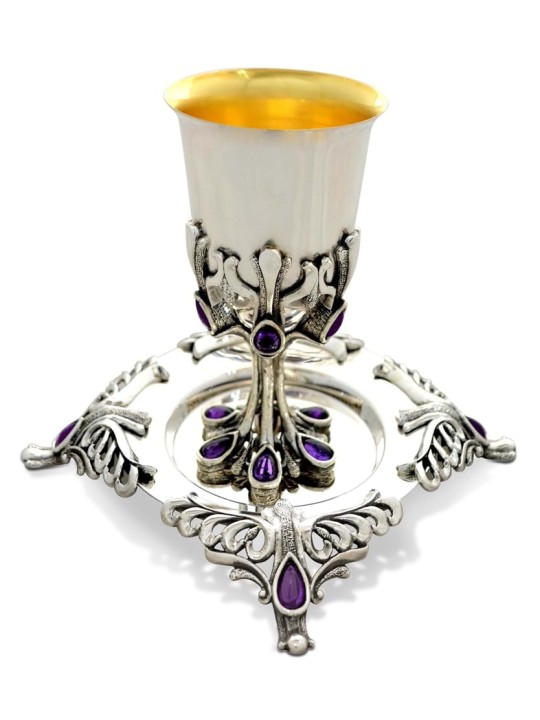 Ensemble de vin avec pierres d'améthyste naturelles, cadeaux de Pâque, Judaï israélien