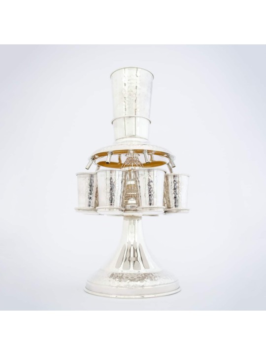 Silver Wine Fountain Hammered With Engraving , Kiddush Fountains , Isr