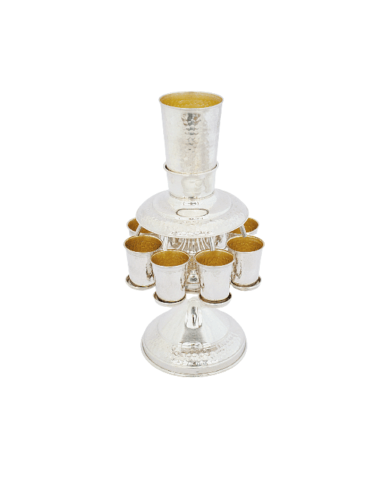 Silver Wine Fountain Hammered With Engraving , Kiddush Fountains , Isr