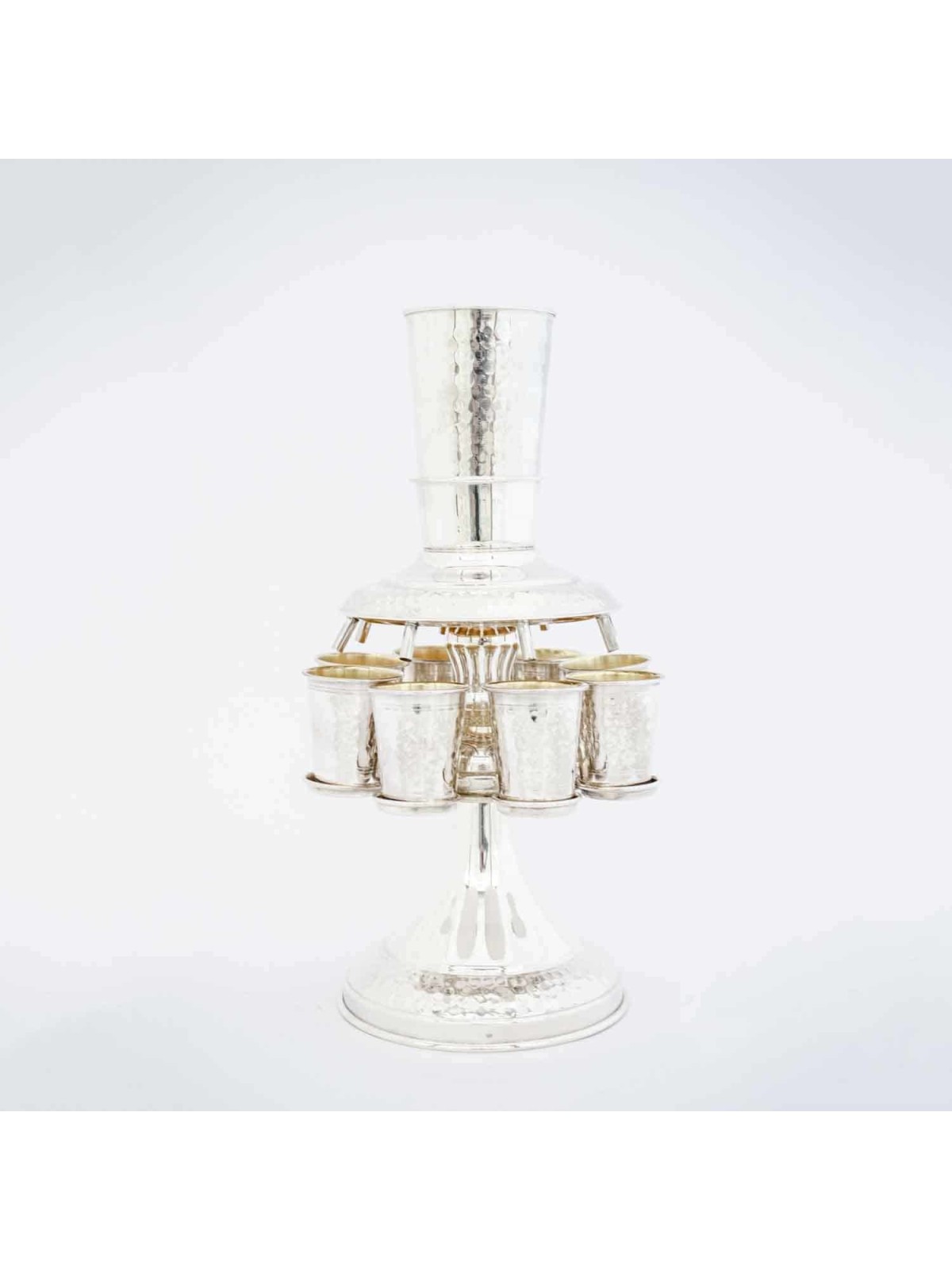 Silver Wine Fountain Hammered With Engraving , Kiddush Fountains , Isr