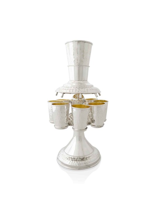 Silver Wine Fountain Hammered With Engraving , Kiddush Fountains , Isr