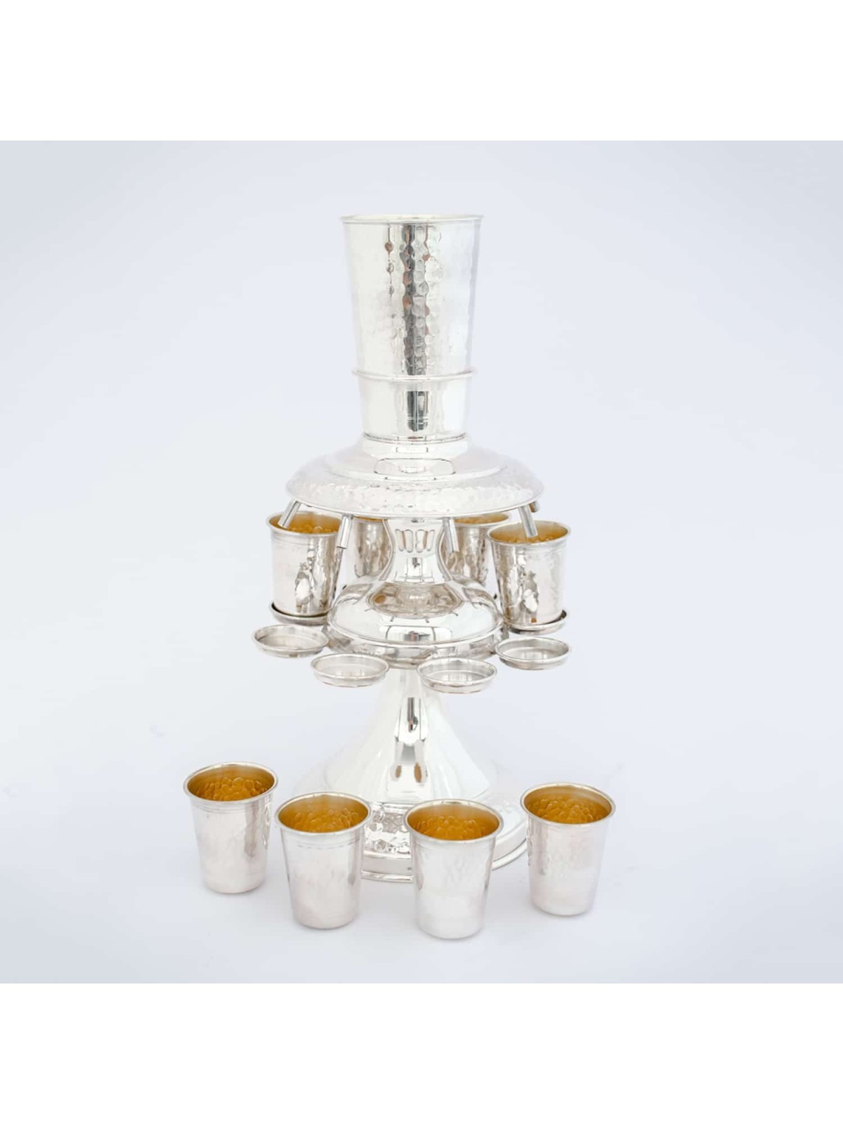 Silver Wine Fountain Hammered With Engraving , Kiddush Fountains , Isr