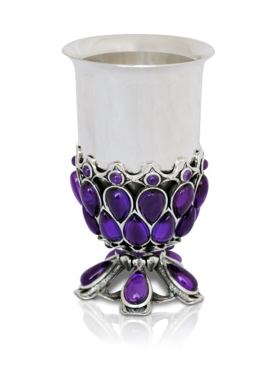 Unique Wine Cup with Natural Amethyst Stones , Passover Gifts , Israel