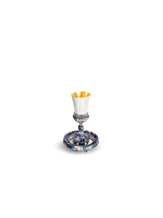 Hammered Kiddush Set with Natural Blue Onyx , Passover Gifts , Israeli