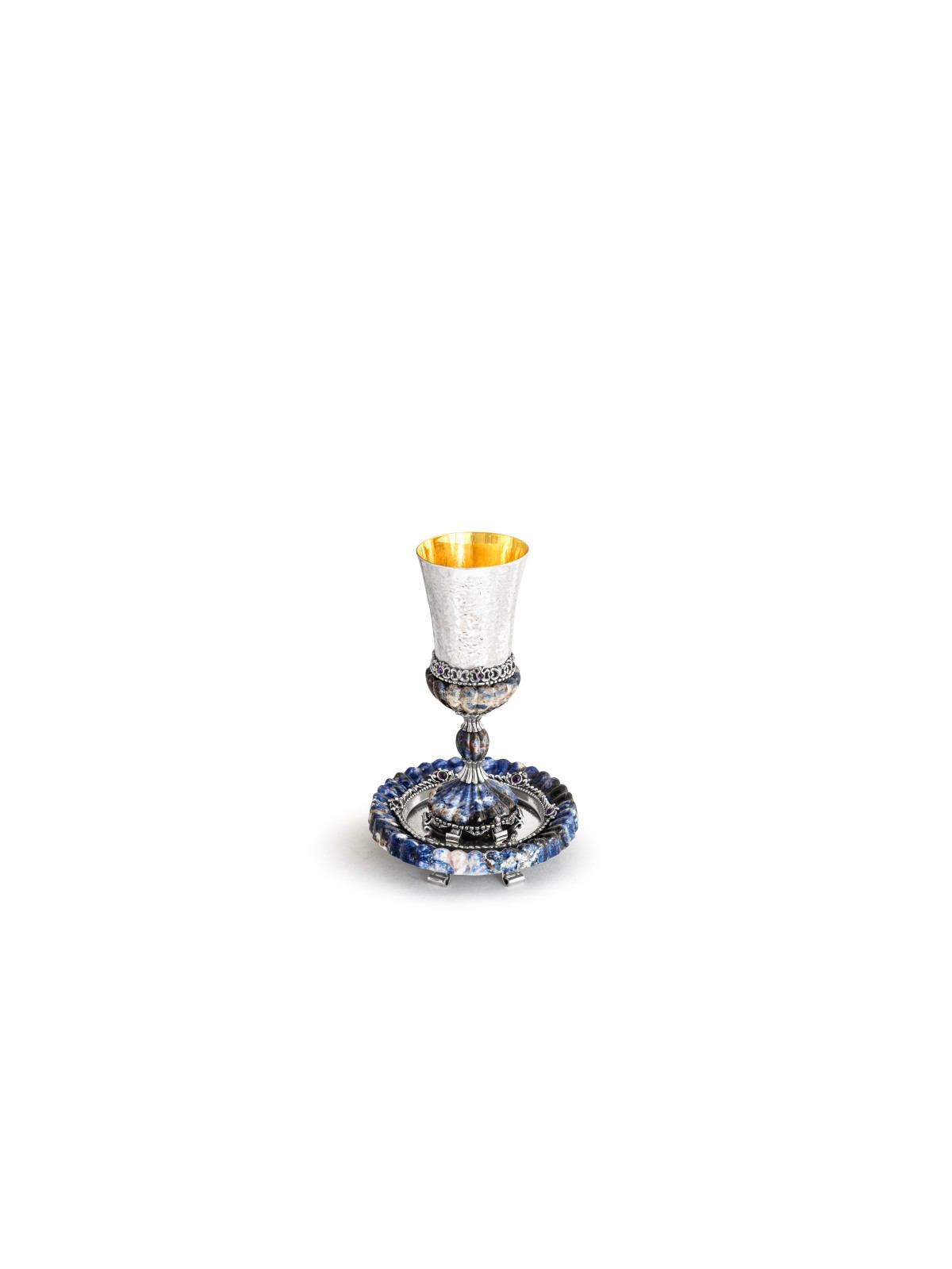 Hammered Kiddush Set with Natural Blue Onyx , Passover Gifts , Israeli