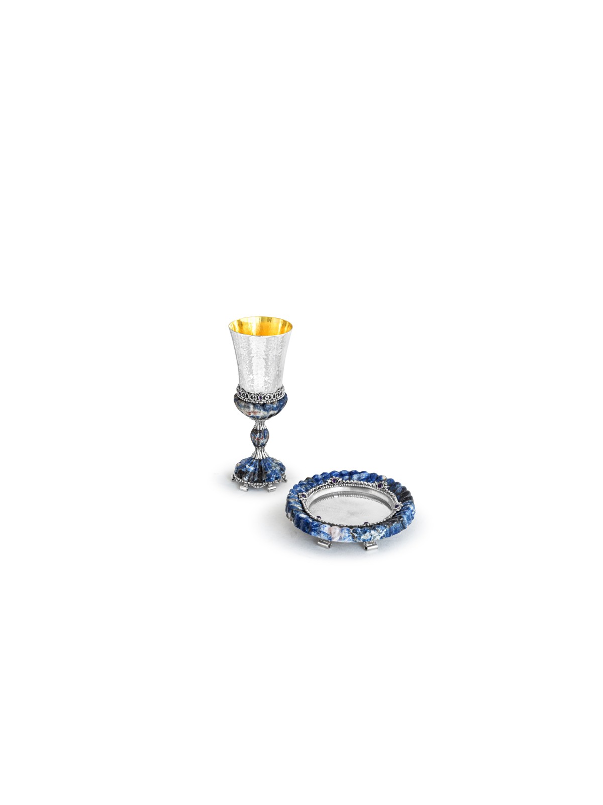 Hammered Kiddush Set with Natural Blue Onyx , Passover Gifts , Israeli