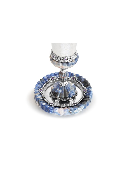 Hammered Kiddush Set with Natural Blue Onyx , Passover Gifts , Israeli