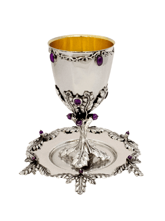 Wine Set Made with Natural Amethyst Stones , Passover Gifts , Israeli