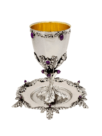 Wine Set Made with Natural Amethyst Stones , Passover Gifts , Israeli