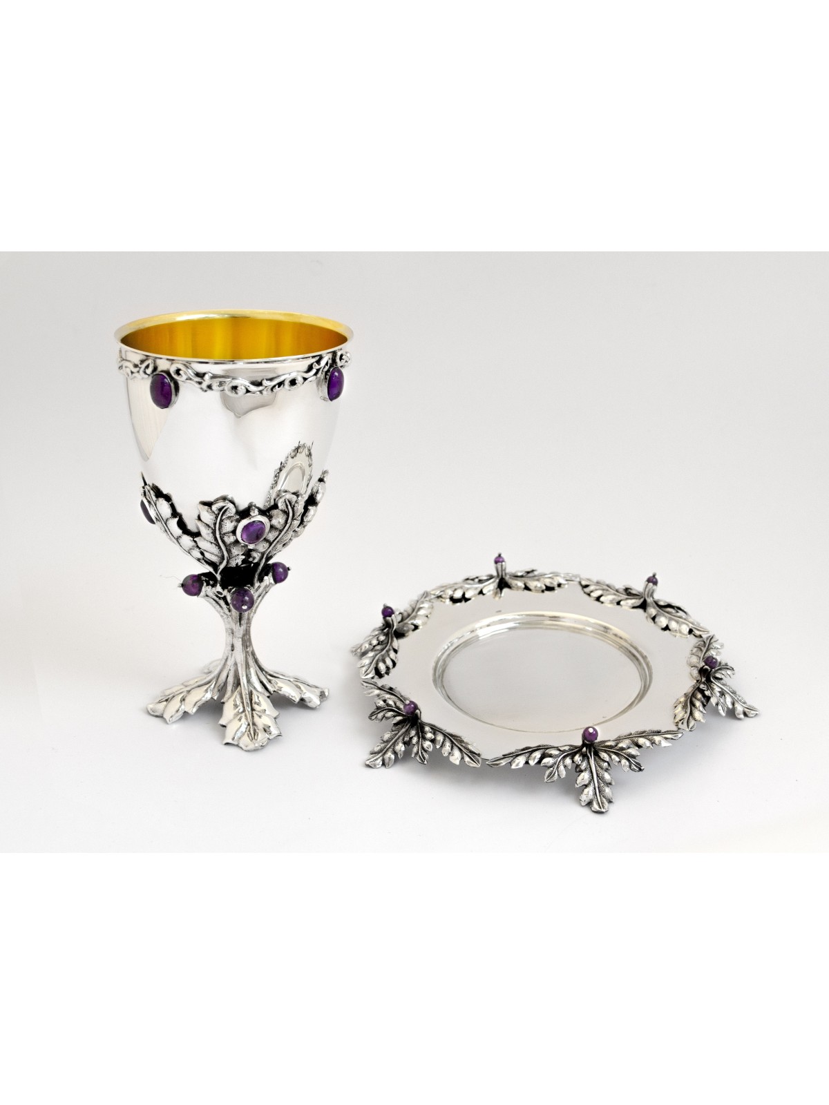 Wine Set Made with Natural Amethyst Stones , Passover Gifts , Israeli
