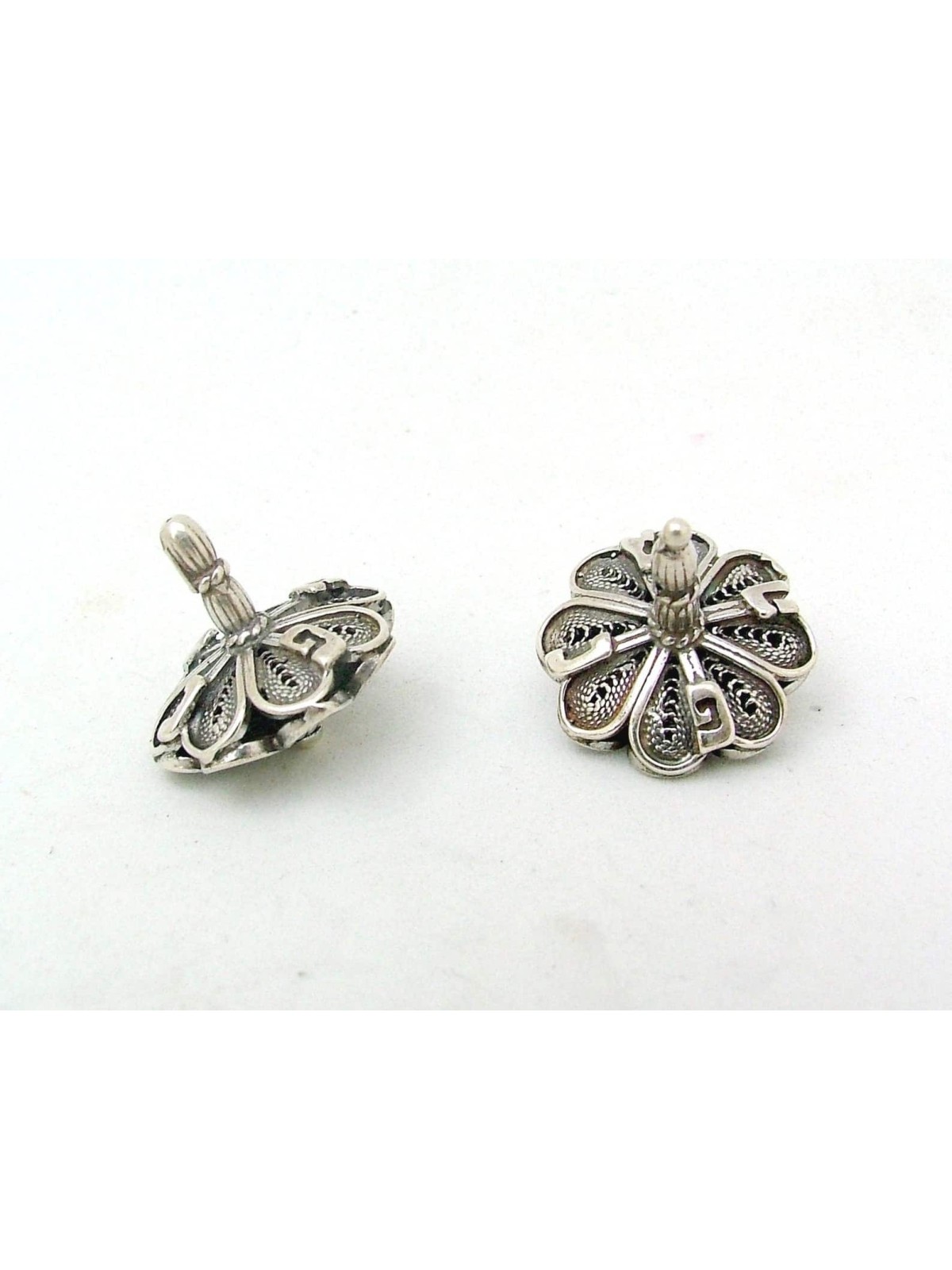 Petite fleur en forme de argent sterling Hanukkah Dreide , Dreidels , Israël