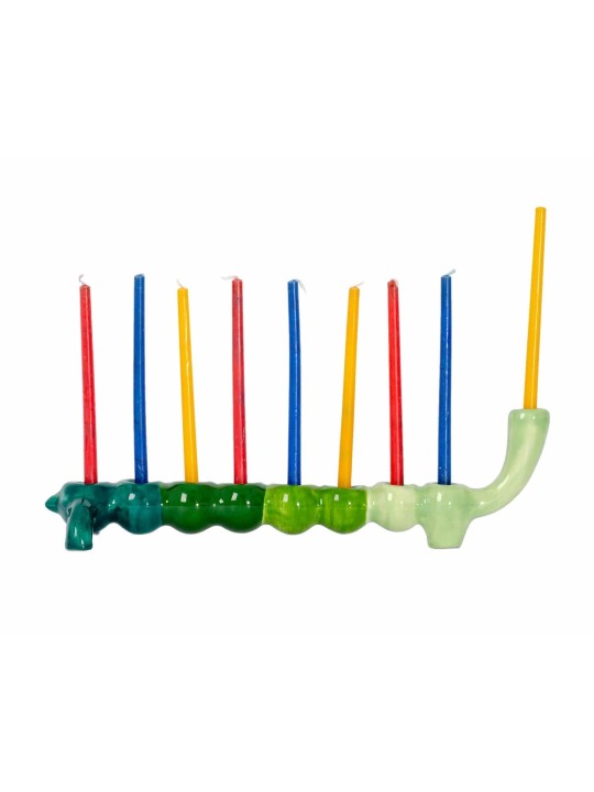 Hanoukka Caterpillar Menorah vert conçu, menorahs de Hanoukka modernes
