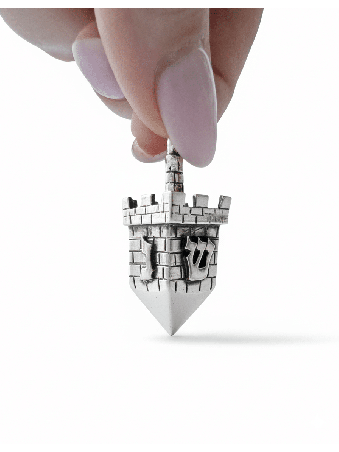 Dreidel en argent de la vieille ville de Jérusalem avec Br sculpté , Dreidels , Israël