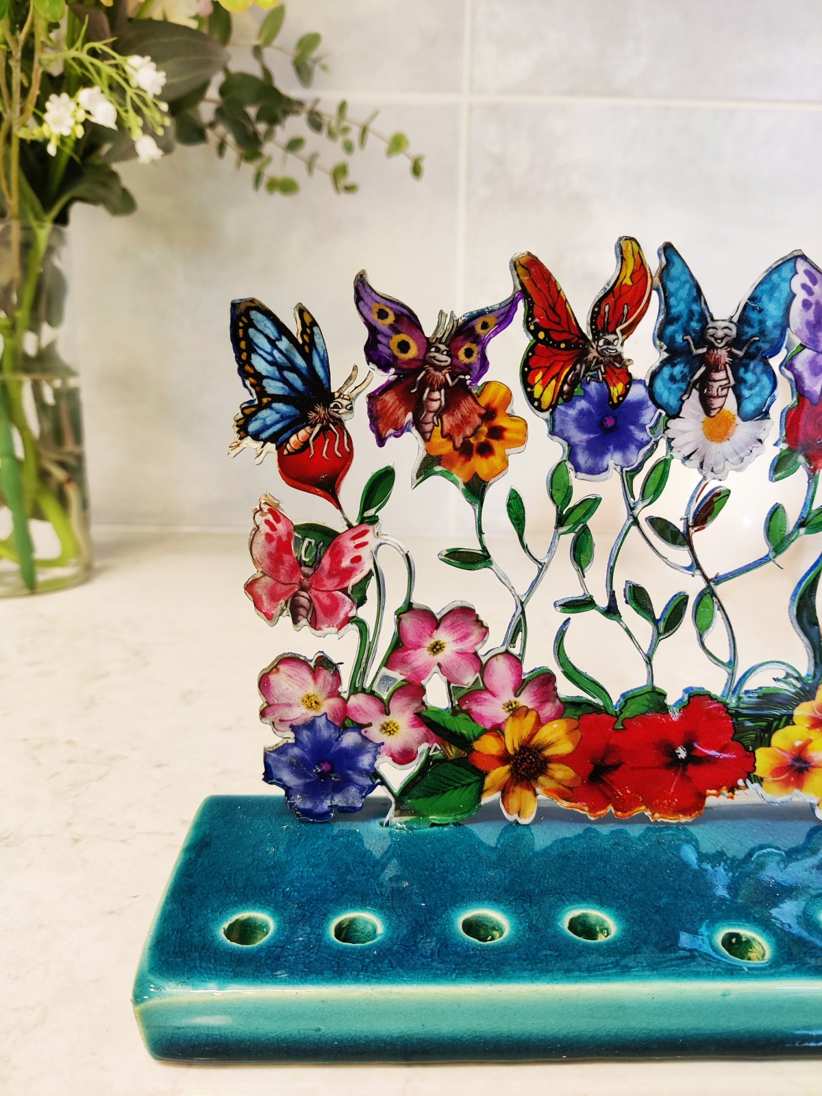 Children Multi Color Modern Flowers and Butterflie , Colorful Hanukkah