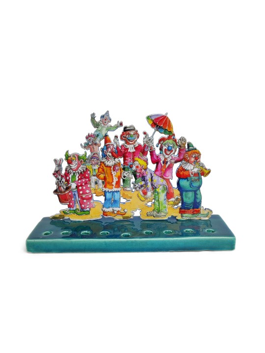 Multicolored Circus Clowns Hanukiah From Ceramic a , Colorful Hanukkah