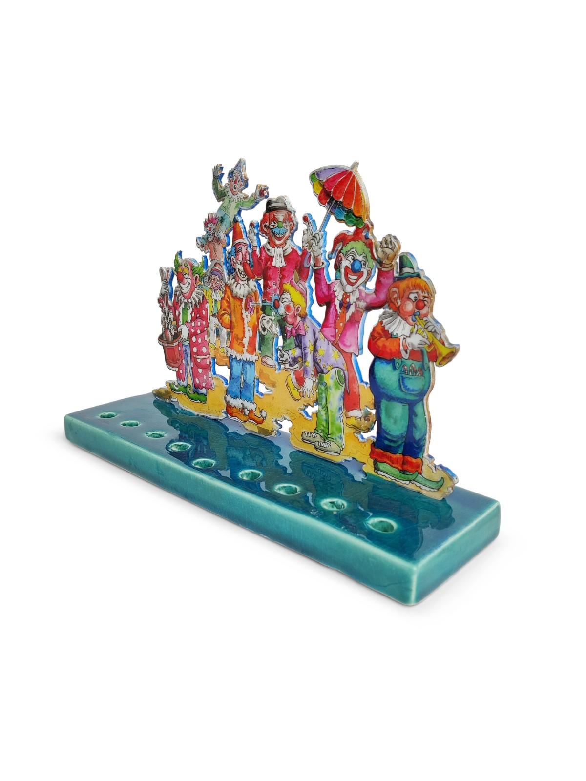 Clowns de cirque multicolores Hanukiah en céramique, Hanukkah coloré